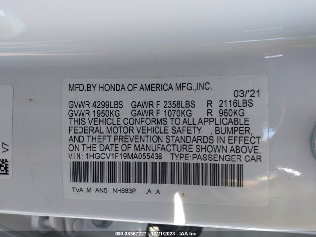 Honda ACCORD LX 2021 1HGCV1F19MA055438 Image 9