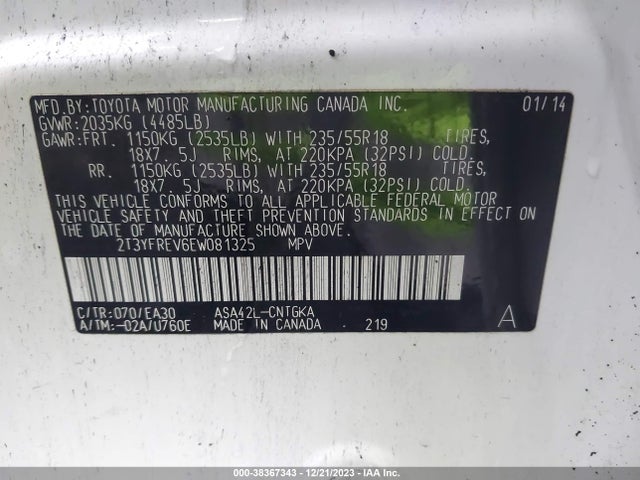 2014 TOYOTA RAV4 LIMITED VIN: 2T3YFREV6EW081325