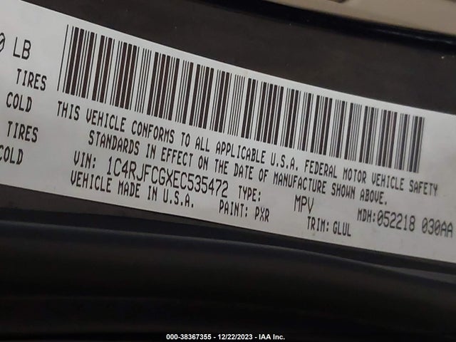 Aukcja sprzedaży 2014 Jeep Grand Cherokee Overland, vin: 1C4RJFCGXEC535472, numer aukcji: 38367355