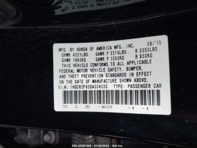 1HGCR2F82GA004035 Honda Accord Ex-l