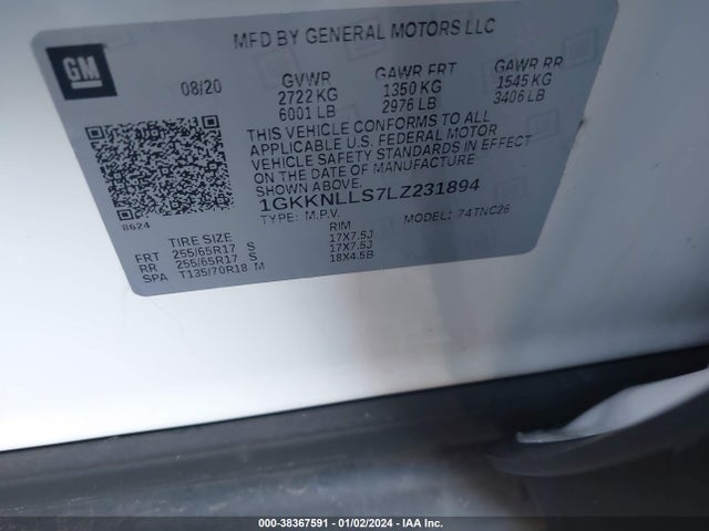 GMC Acadia Awd At4 2020 1GKKNLLS7LZ231894 Image 9
