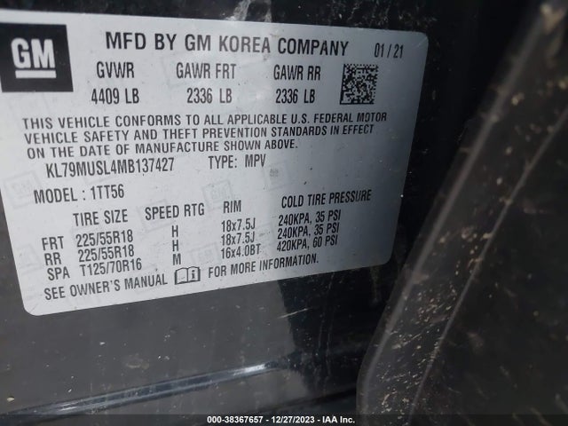 Chevrolet Trailblazer Awd Rs 2021 KL79MUSL4MB137427 Image 9