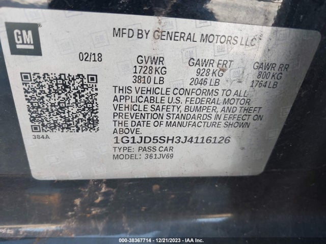 Chevrolet Sonic Lt Auto 2018 1G1JD5SH3J4116126 Image 9