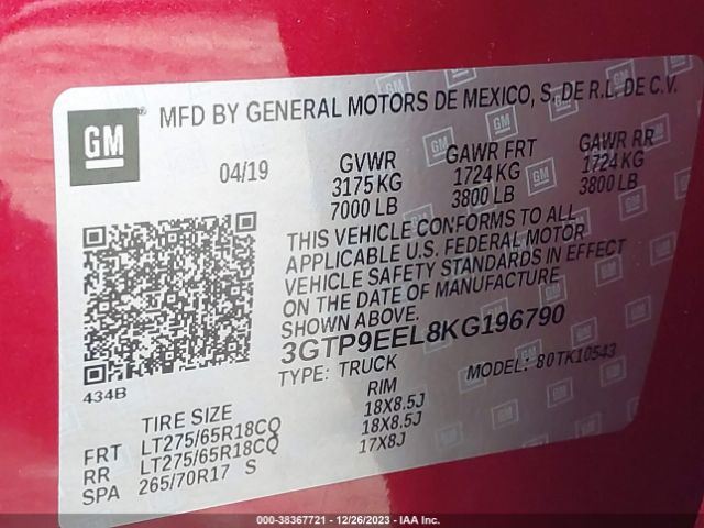 3GTP9EEL8KG196790 GMC Sierra 1500 At4