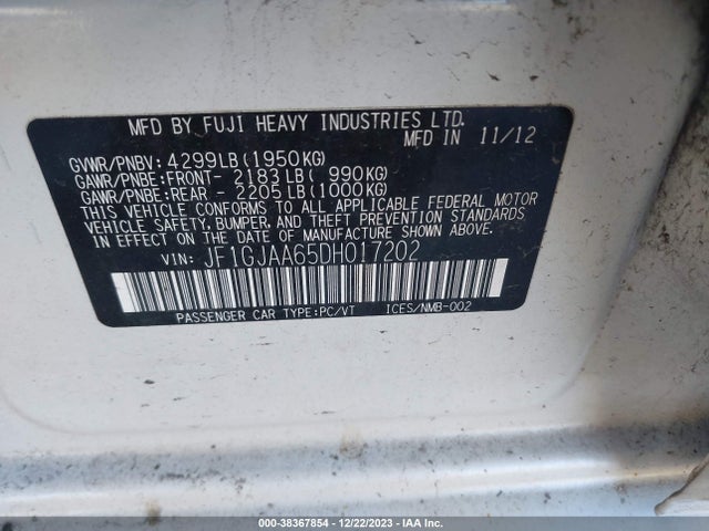 Продаж на аукціоні авто 2013 Subaru Impreza 2.0i, vin: JF1GJAA65DH017202, номер лоту: 38367854