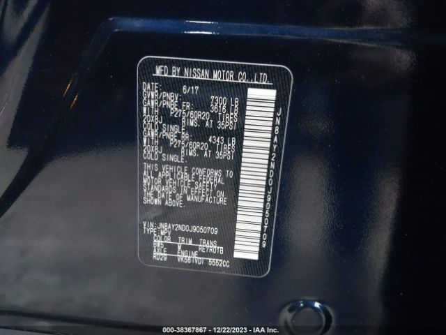 JN8AY2ND0J9050709 Nissan Armada Sl