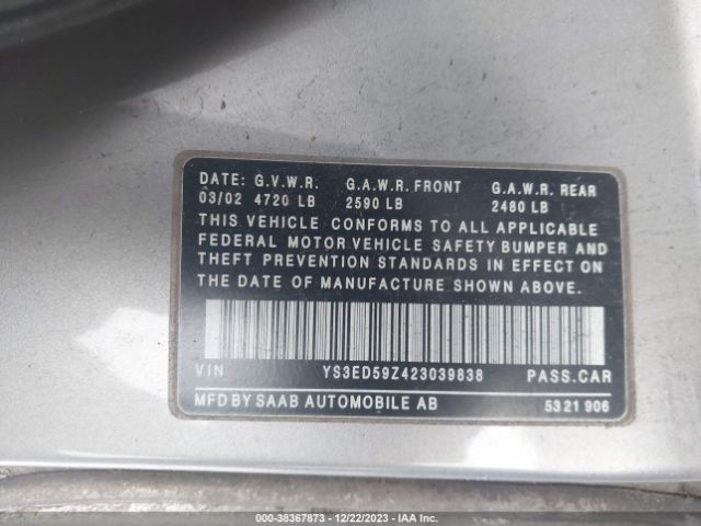 2002 SAAB 9-5 YS3ED59Z423039838 Photo 8