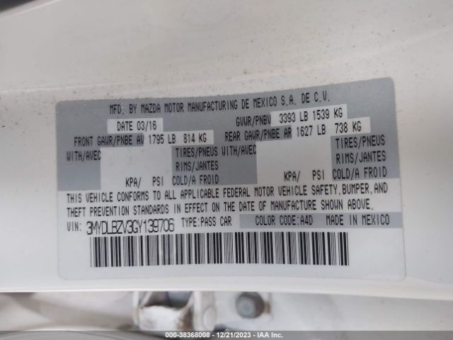 3MYDLBZV3GY139706 Scion IA