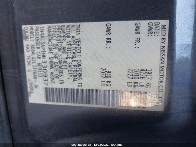 Nissan Altima 2.5 S 2017 1N4AL3AP1HN330937 Image 9