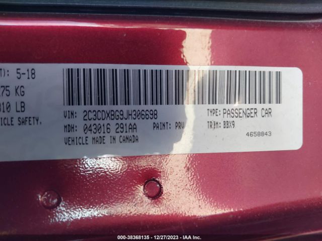 2C3CDXBG9JH306698 Dodge Charger Sxt Rwd