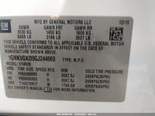 Chevrolet Traverse 1lt 2016 1GNKVGKD9GJ244860 Image 9