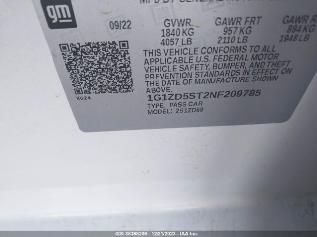 1G1ZD5ST2NF209785 Chevrolet Malibu Fwd Lt