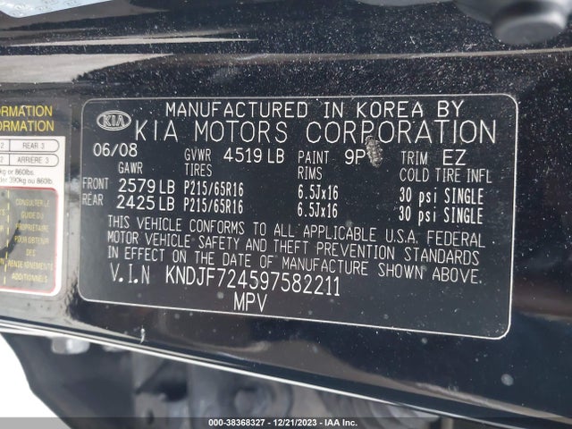 2009 KIA SPORTAGE LX VIN: KNDJF724597582211
