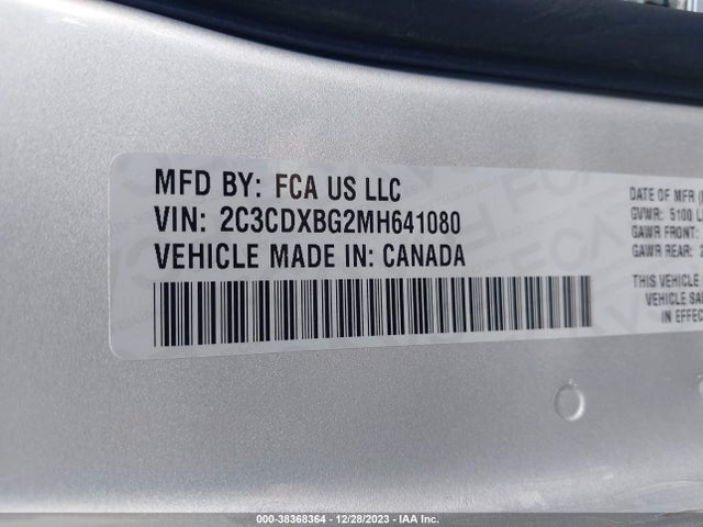 2021 DODGE CHARGER SXT RWD VIN: 2C3CDXBG2MH641080