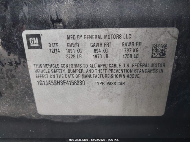 Chevrolet Sonic Ls Auto 2015 1G1JA5SH3F4158330 Image 9
