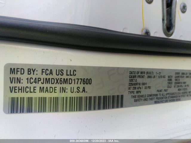 1C4PJMDX6MD177600 Jeep Cherokee Limited 4x4