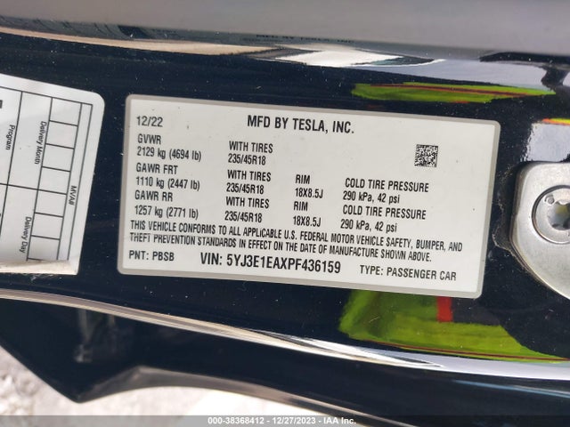 5YJ3E1EAXPF436159 Tesla MODEL 3