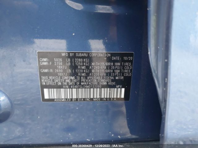 2021 SUBARU OUTBACK 4S4BTGLD6M3132090 Photo 8