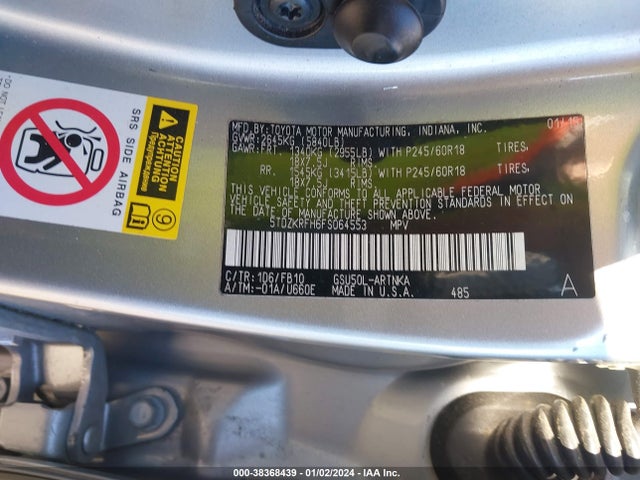 Toyota Highlander Le V6 2015 5TDZKRFH6FS064553 Image 9