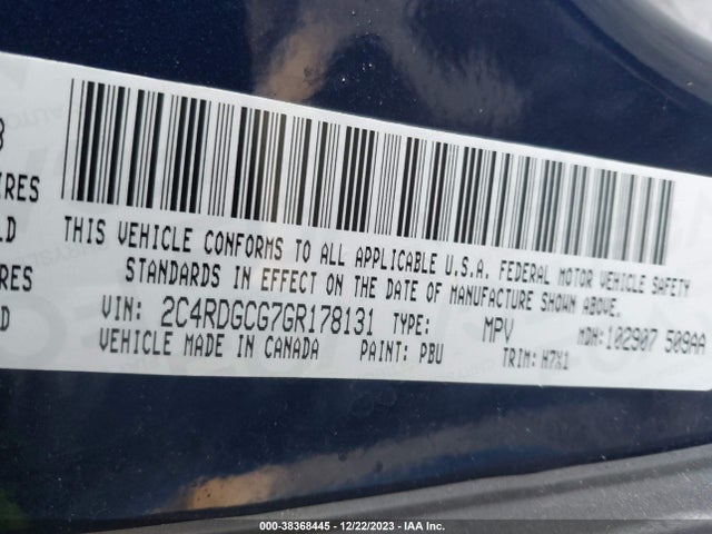 Dodge Grand Caravan Sxt 2016 2C4RDGCG7GR178131 Image 9