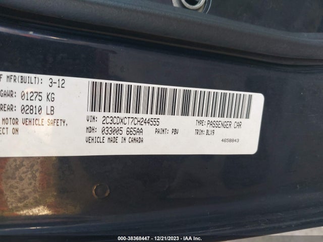 2012 DODGE CHARGER R/T VIN: 2C3CDXCT7CH244555
