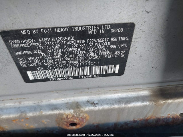 2009 SUBARU FORESTER 2.5X VIN: JF2SH63629H733901