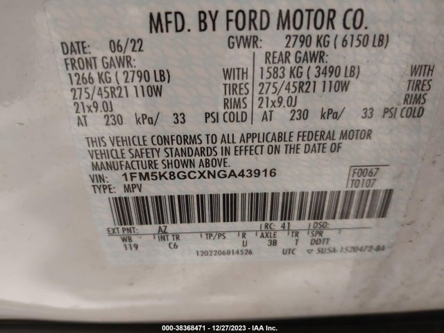 Ford Explorer St 2022 1FM5K8GCXNGA43916 Image 9
