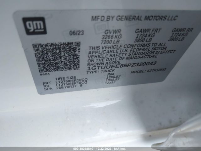 1GTUUEE86PZ320043 GMC Sierra 1500 4wd  Short Box At4