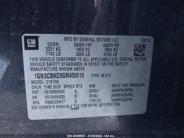 Chevrolet Tahoe Lt 2016 1GNSCBKC8GR405619 Image 9