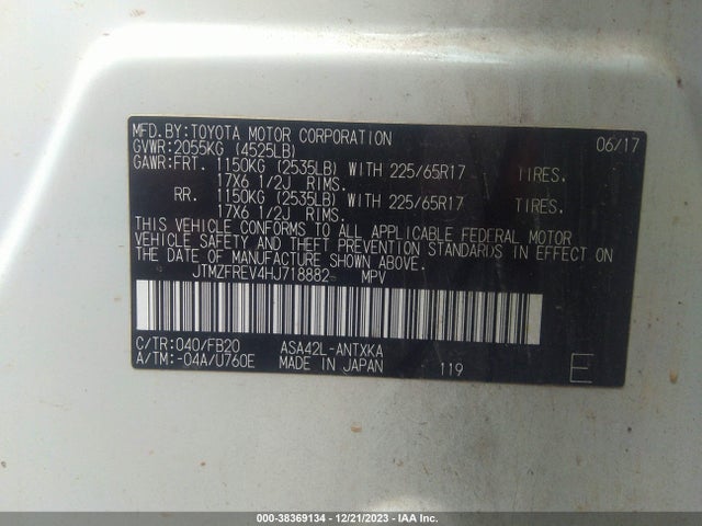 2017 TOYOTA RAV4 LE VIN: JTMZFREV4HJ718882