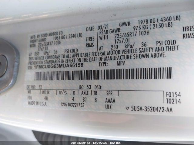 Ford ESCAPE SE 2021 1FMCU0G63MUA66158 Image 9