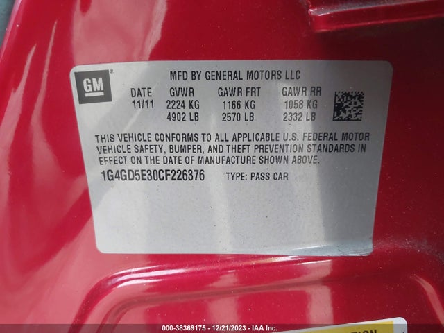 2012 BUICK LACROSSE PREMIUM 1 GROUP VIN: 1G4GD5E30CF226376