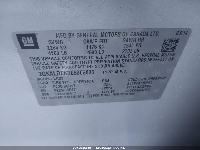 GMC Terrain Sle-2 2014 2GKALREK3E6305036 Image 9