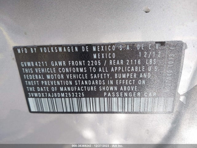2013 VOLKSWAGEN JETTA 2.5L SE VIN: 3VWDX7AJ8DM253225