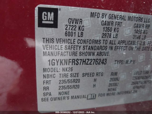 1GYKNFRS7HZ276243 Cadillac Xt5 Platinum