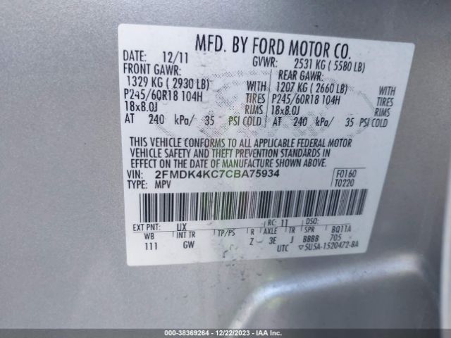 2012 FORD EDGE 2FMDK4KC7CBA75934 Photo 8