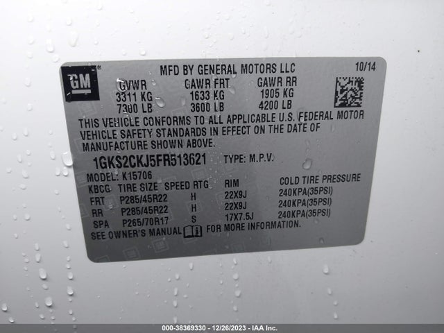 GMC YUKON DENALI 2015 1GKS2CKJ5FR513621 Image 9