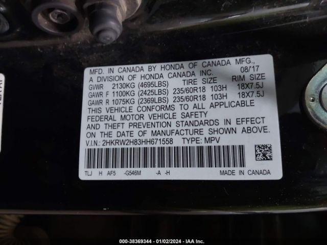 2HKRW2H83HH671558 Honda Cr-v Ex-l/ex-l Navi