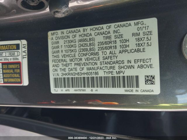 2HKRW2H83HH605186 Honda Cr-v Ex-l/ex-l Navi