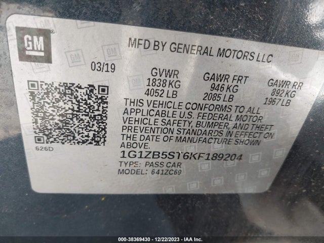 Chevrolet Malibu 1ls 2019 1G1ZB5ST6KF189204 Image 9