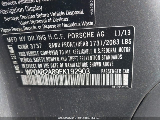 2014 PORSCHE CAYMAN WP0AB2A89EK192903 Photo 8