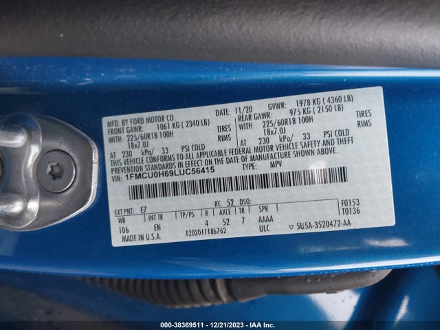 1FMCU0H69LUC56415 Ford ESCAPE SEL