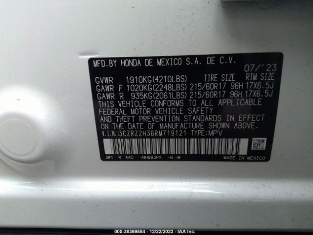 3CZRZ2H36RM719121 Honda Hr-v Awd Lx