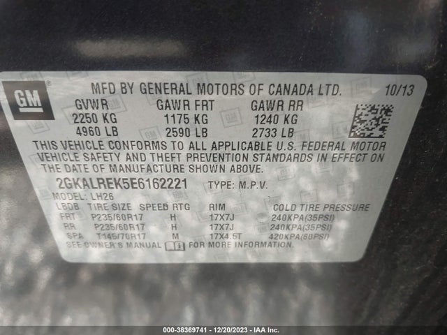GMC Terrain Sle-2 2014 2GKALREK5E6162221 Image 9
