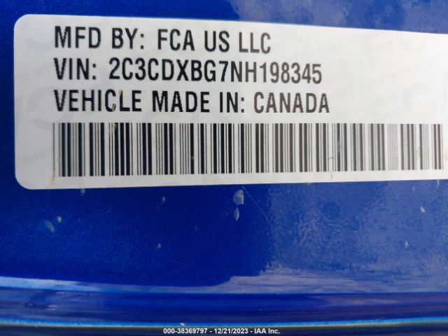 2C3CDXBG7NH198345 Dodge Charger Sxt Rwd