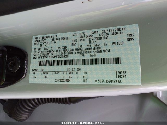 1FTEW1E85PFB21526 Ford F-150 Tremor