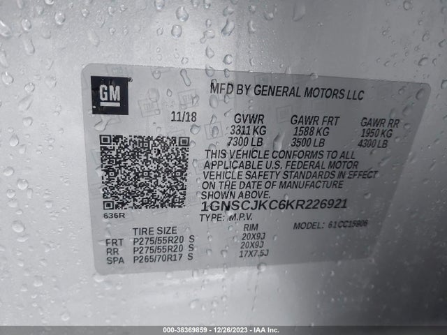 Chevrolet Suburban Premier 2019 1GNSCJKC6KR226921 Image 9