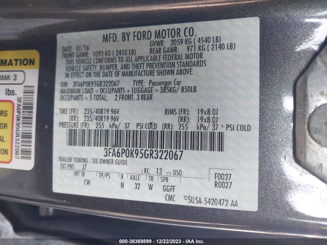 Ford Fusion Titanium 2016 3FA6P0K95GR322067 Image 9