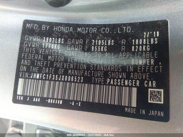 Honda Civic Ex-t 2018 JHMFC1F35JX006523 Image 9