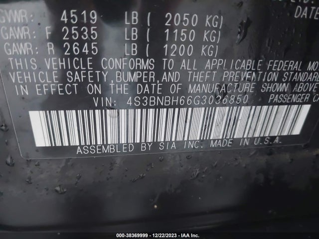 2016 SUBARU LEGACY 2.5I PREMIUM VIN: 4S3BNBH66G3036850
